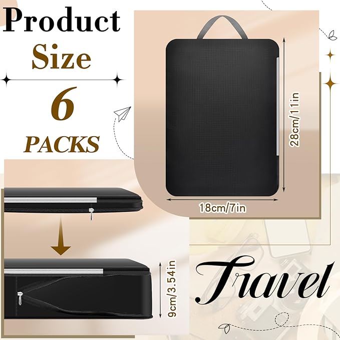 Hosuly 6 Pcs Compression Packing Cube Bag Extra Large Travel Expandable Space Saving Organizers XL for Luggage Storage(Black 02,11 x 7 '')