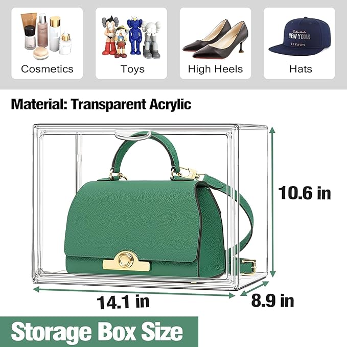 X-Large Acrylic Display Case Size 14 Sneaker Shoe Box with Magnetic Lid, Transparent Stackable Figure Display Case Clear Large Collectibles Showcase, Protection Organizer, 1 Pack