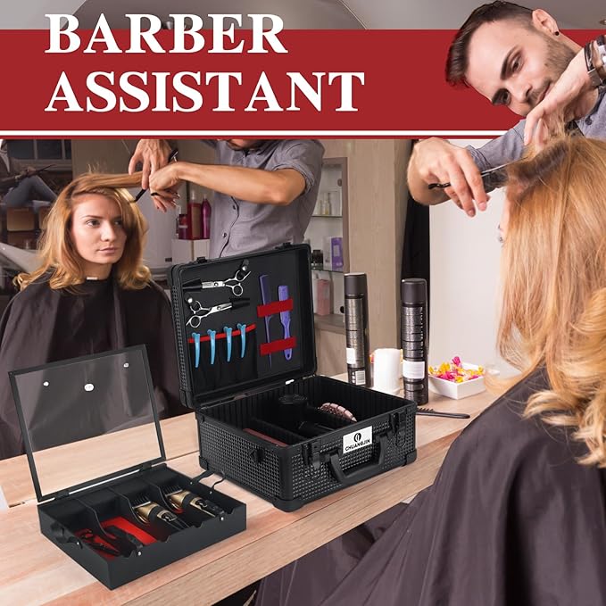 Large Barber Carrying Case, Hairdresser Tool Box Organizer Traveling Case, Portable Travel Barber Suitcase for Hair Stylist Pet Groomer Beauty Salon Makeup Artist
