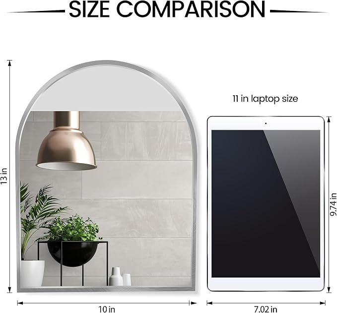 Small Silver Arch Mirror Wall-Mounted 10x13 inch Arched Mirror for Decor