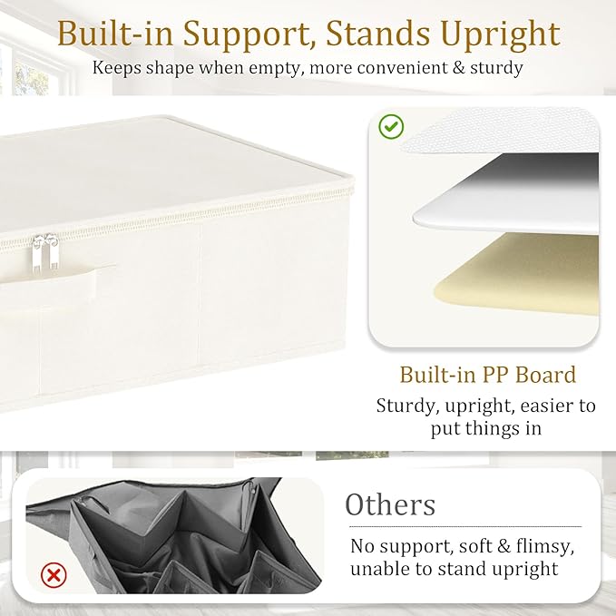 Yawinhe Underbed Bags, Storage Containers Bags with Lid, Foldable Blanket Bins, with Sturdy Zipper und Label Holders, for Clothing, 23.6''Lx11.8''Wx6''H, 2 Pack, Beige