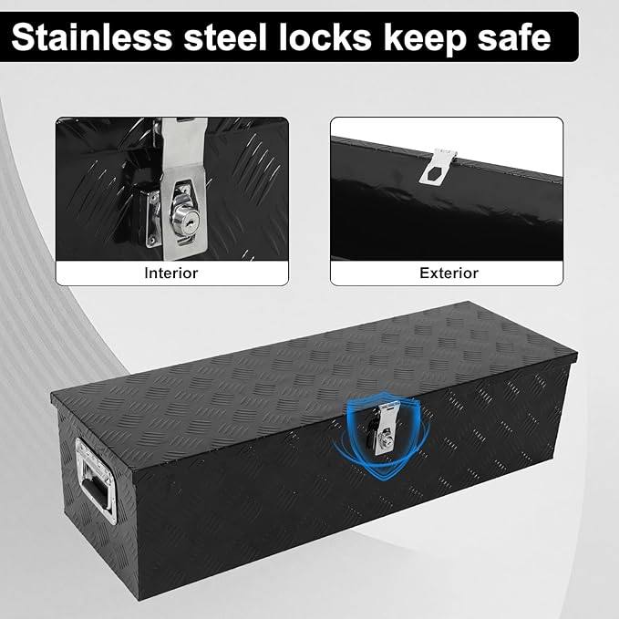 confote 39 Inch Truck Tool Box Aluminum Stripes Truck Bed Tool box for Truck,Pickup,RV,Trailer,Waterproof Storage Organizer with Side-Handles,Lock and Keys-Black