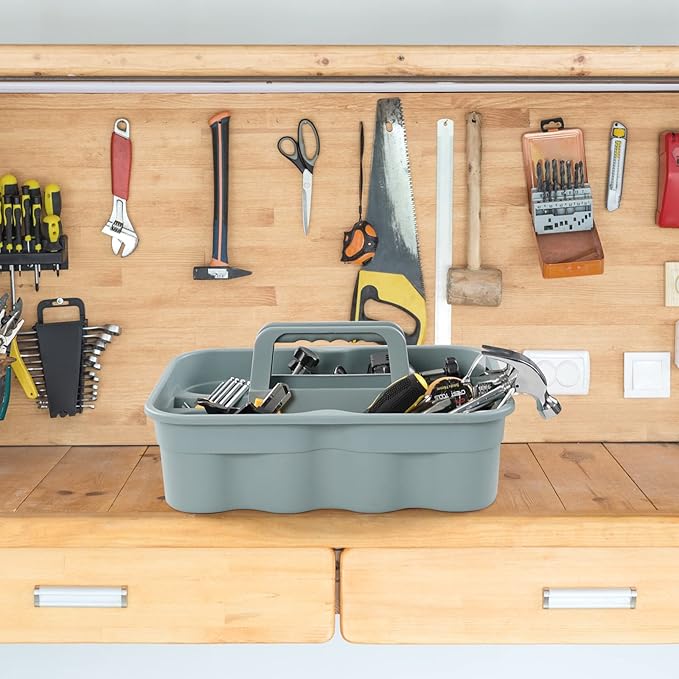 4-Pack Plastic Caddies with Portable Handle, Supply Caddy Basket for Storage Cleaning Tool, Grey