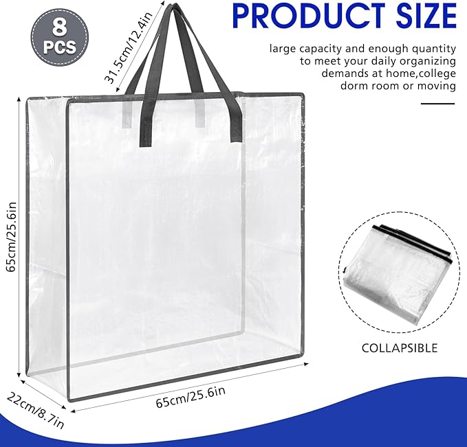8 Pcs Clear Wreath Storage Bags 26 Inch Valentines St. Patrick's Garland Container Door Garland Holiday Wreath Storage Holder with Handle and Zipper Heavy Duty Plastic Packing Totes(Gray)