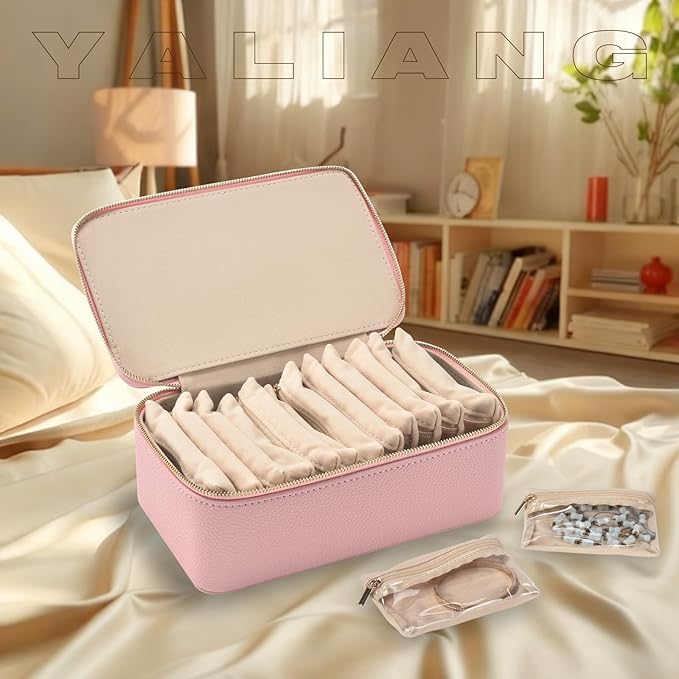 Travel Jewelry Box,Jewelry Travel Organizer for Women Girl,Travel Jewelry Case with 12pcs Velvet Jewelry Pouches for Necklaces Rings Earrings Sorting Storage(Pink, 12)