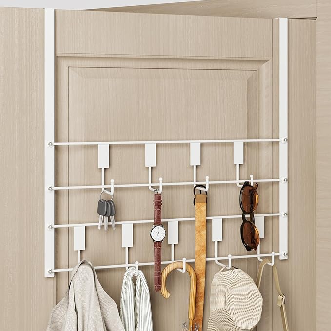 Over The Door Hooks for Hanging, 9 Hooks Over Door Hanger, Coat Rack and Towel Rack for Hanging, Door Towel Hanger and Hooks for Bathroom Organizer