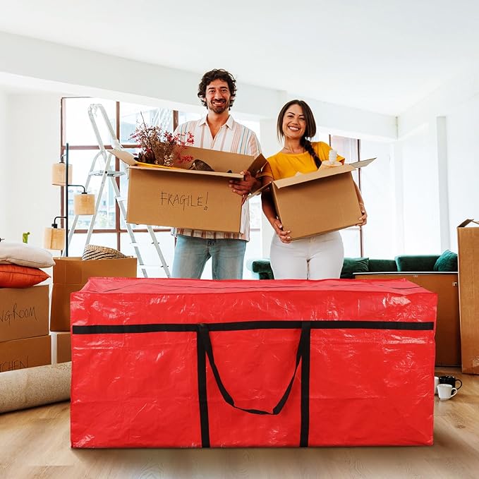 4 Pcs 176 Gallon Extra Large Moving Bags Heavy Duty Storage Bag with Strong Zipper Handle Foldable XXL Jumbo Storage Tote Packing Moving Box for College Dorm Travel Cloth Duffle (Red)