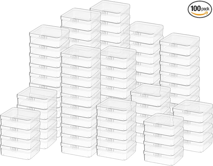 SATINIOR 100 Pcs Clear Plastic Beads Storage Containers Box Small Clear Boxes with Hinged Lid Plastic Case Mini Square Arts Crafts Storage Organizers for Small Items(2.9 x 2.9 x 1 Inch)