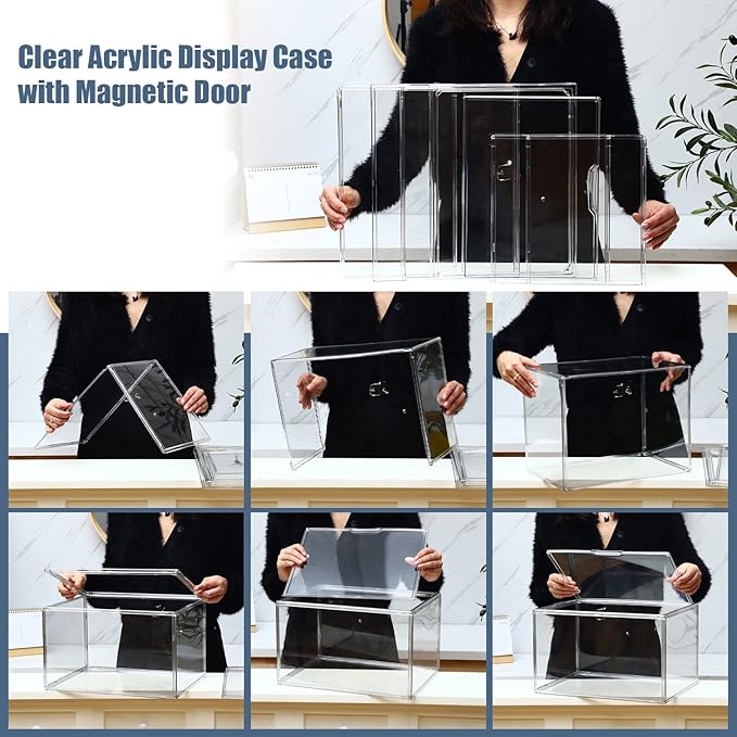 Geetery 6 Pack Purse Organizer for Closet Clear Large Acrylic Display Case Handbag Purse Storage Box with Magnetic Door Plastic Stackable Storage Bin for Collectibles Book Figure Backpack
