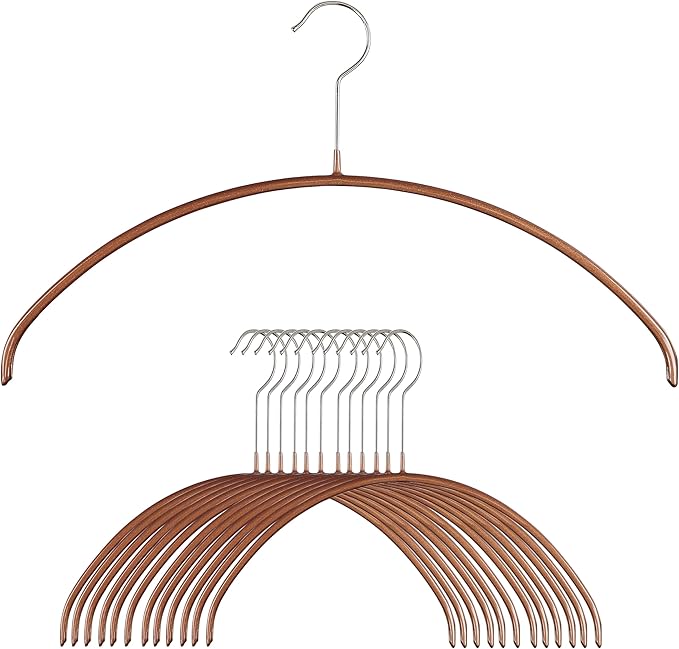 Mawa Narrow Petite Clothing Hangers, Steel Hanger with Non-Slip Coating, for Shirts, Blouses, Dresses, Light Jackets, 360-degree Rotatable Hook, Set of 10, Copper