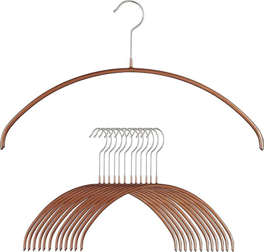Mawa Narrow Petite Clothing Hangers, Steel Hanger with Non-Slip Coating, for Shirts, Blouses, Dresses, Light Jackets, 360-degree Rotatable Hook, Set of 10, Copper