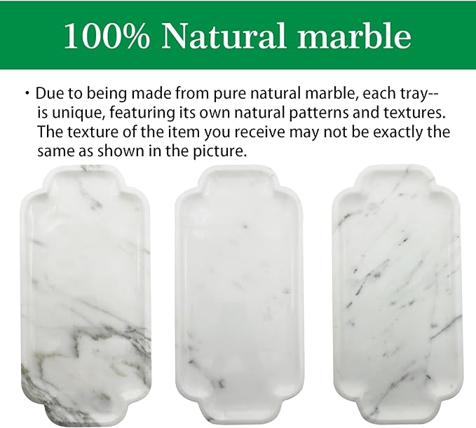 Marmor 100% Natural Marble Bathroom Tray for Perfume, Candles, Jewelry Stone Vanity, Bathroom & Kitchen Counter Organizer and Home Decor (Calacatta White)