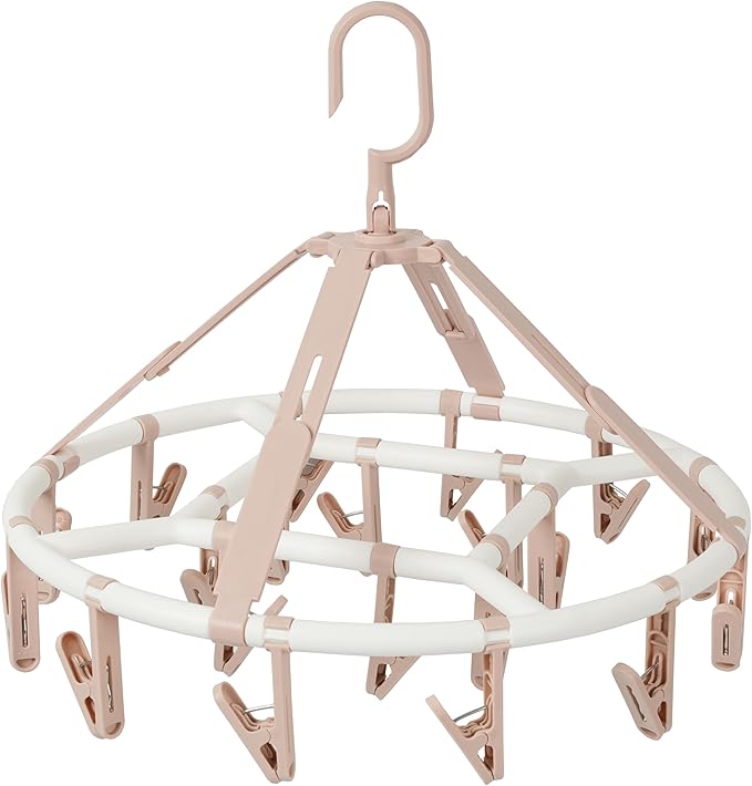 Clothes Drying Racks Foldable Clip Hangers Drip Hanger Plastic with 20 Drying Clips (Light Pink-Circle)