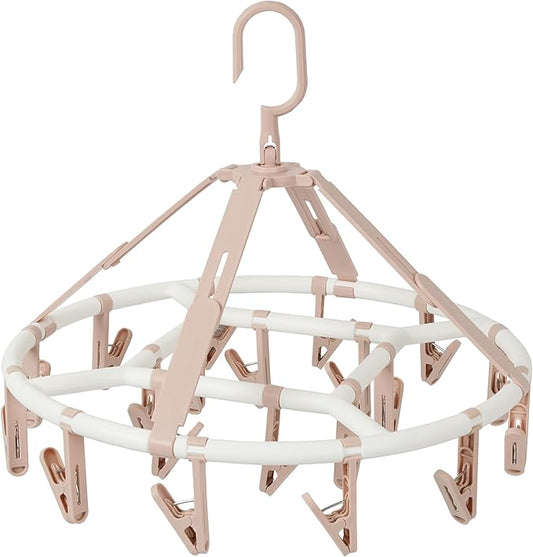 Clothes Drying Racks Foldable Clip Hangers Drip Hanger Plastic with 20 Drying Clips (Light Pink-Circle)