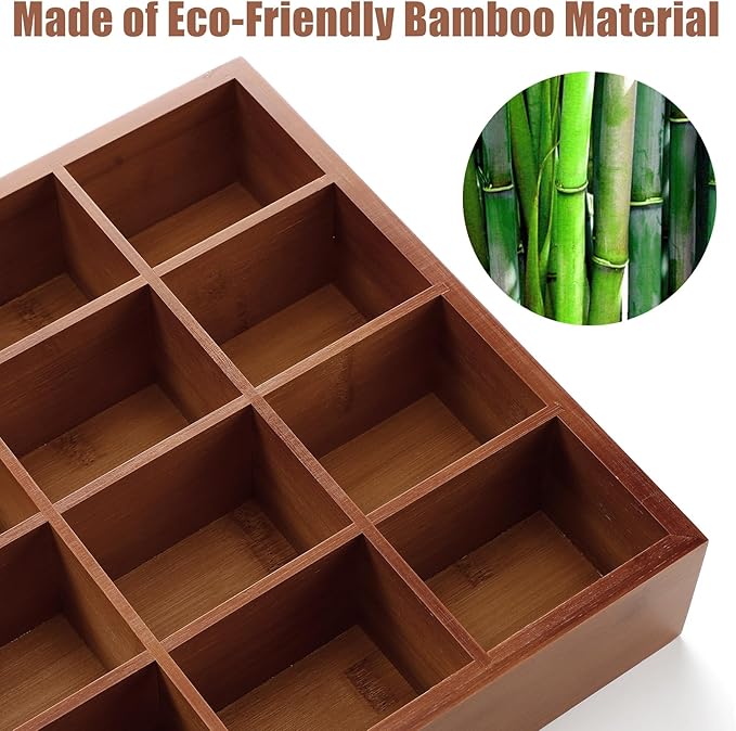 Wesiti Tie Box Organizer Wall Mounted Tie Rack with 16 Compartments Bamboo Belt Holder for Men Scarf Necktie Home Wall Closet(Dark Brown Color,2 Piece)