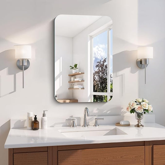 CILIBER Frameless Wall Mirror, 16" x 24" Rectangle Bathroom Mirror Rounded Corner, HD Shatterproof Vanity Mirror with Polished Edge for Over Sink, Bedroom, Entryway, Vertical or Horizontal
