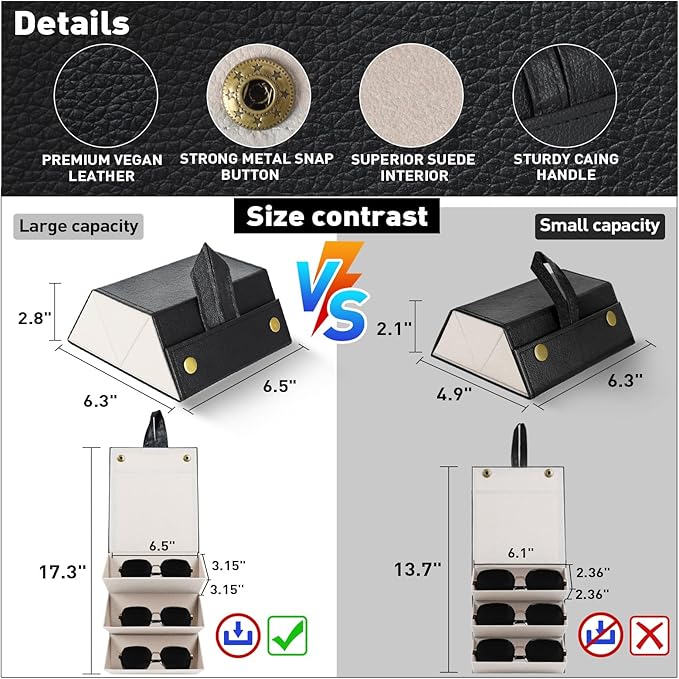 Travel Sunglasses Organizer, Sunglasses Travel Case for Multiple Pairs, Multiple Glasses Travel Case for Women, Men
