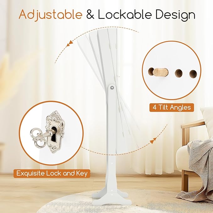 Giantex Standing Jewelry Armoire, Lockable Jewelry Cabinet with Full Length Mirror, LED Lights, 4 Tilt Angle Adjustable, Mirror with Jewelry Storage, Standing Jewelry Organizer with Drawers, White