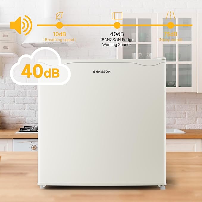 BANGSON 1.7 Cu.Ft Mini Fridge with Freezer, Compact Single Door Refrigerator - Energy Saving, Low Noise - Perfect for Office, Apartment, Dorm, Bedroom,Cream White