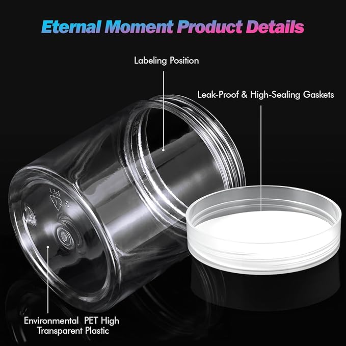 Eternal Moment 36 Pack 8 OZ Plastic Jars Round Clear Cosmetic Container Jars with Clear Lids, Perfect for Lotion, Slime，Cream, Ointments, Makeup, Eye Shadow, Samples, Pot, Travel Storage