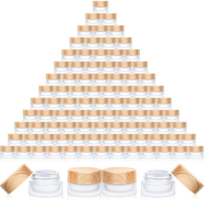 Geiserailie 100 Pieces Glass Cosmetic Containers Empty Sample Jars with Leak Proof Lids Makeup Sample Containers for Lotion Cream Cosmetic (5 Gram)