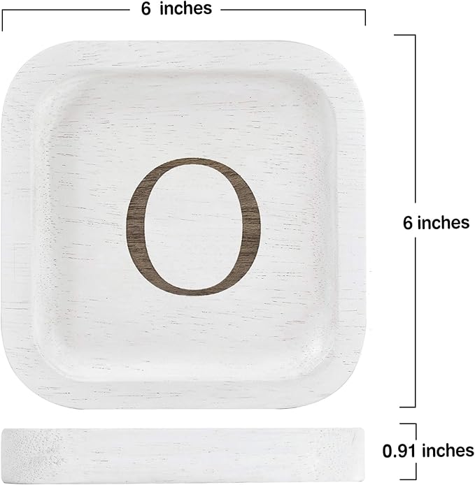 I'm Wooden Personalized Letter Catchall Valet Tray Trinket Dish Jewelry Tray Key Bowl Decorative Plate Organizing Ring Earrings Necklaces Bracelet Watch Coins Wallet Holder (6"x6" Sq White O)