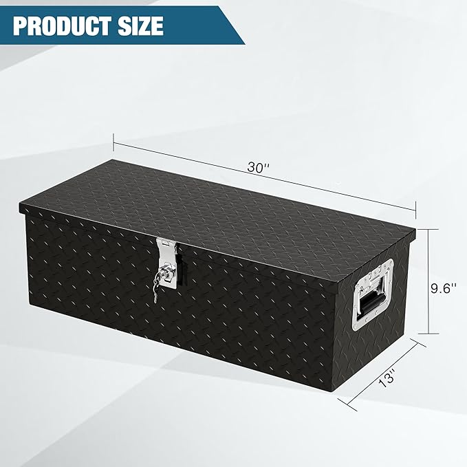 Garvee 30 in Heavy Duty Aluminum Diamond Plated Tool Box Pick Up Truck Bed RV Trailer Toolbox Square Storage Organizer with Side Handle, Lock and Keys, Waterproof -30 in x 13 in x 10 in