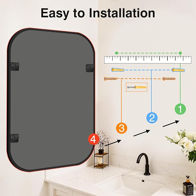 Bathroom Mirror for Wall, Black Bathroom Vanity Mirror for Over Sink 28 x 40, HD Reflection Shatterproof Mirror for Living Room Bedroom Entryway, Metal Frame Rectangular Shape