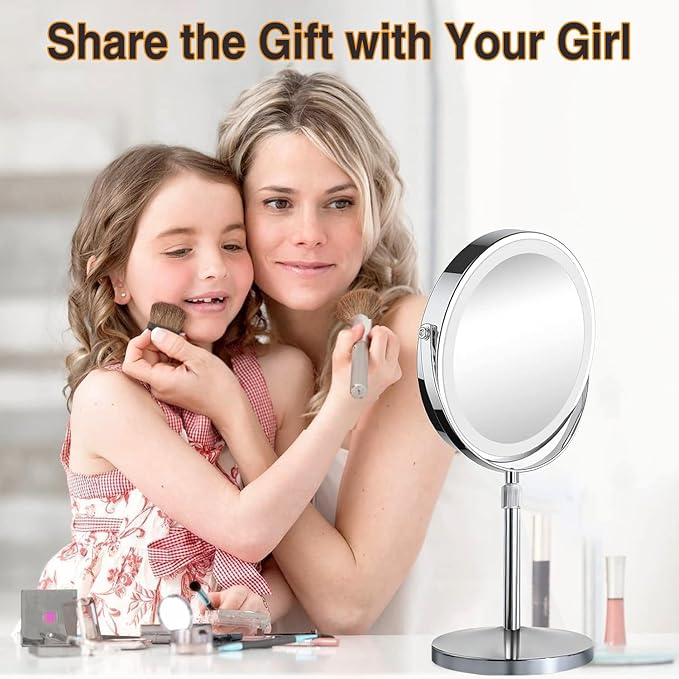 Rechargeable LED Makeup Mirror with Lights, 10X Magnifying Mirror, Touch Control 3 Color Modes, 360° Rotation & Height Adjustable Make Up Mirror with Lights