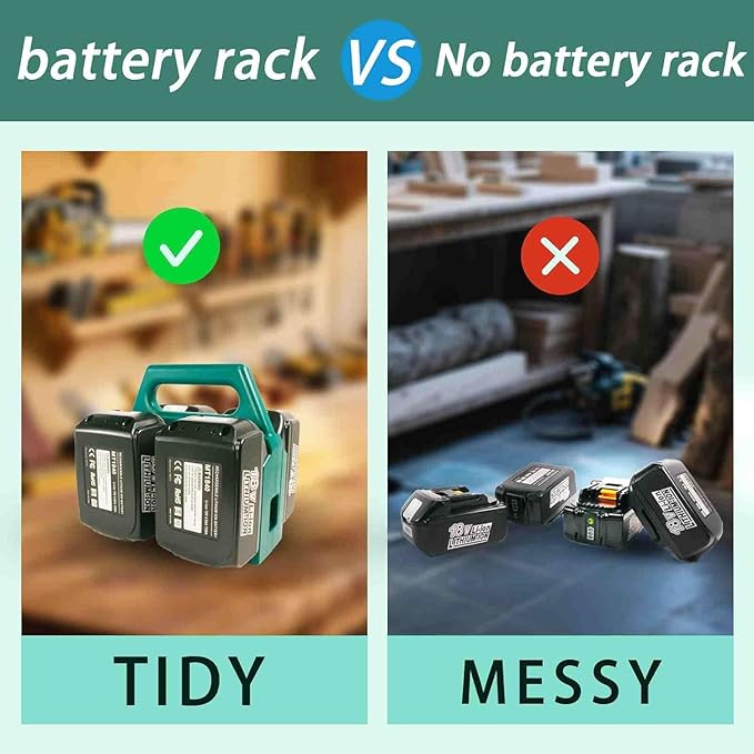 4-Slot Battery Carrying Holder for Makita 18V & 14.4V, Batteries Tool Case Storage Organizer Rack for Makita, Portable and Rugged Battery Caddy with Handle for Jobsite and Mount Bag Use