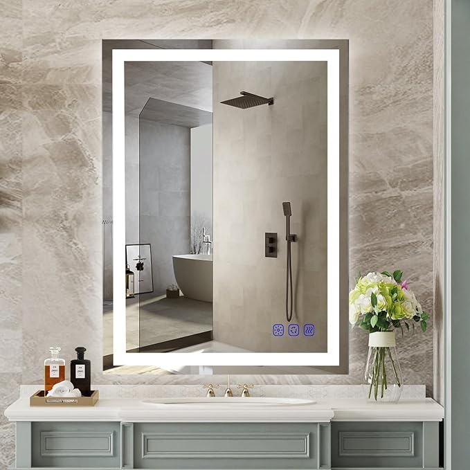 24"x32" LED Bathroom Mirror with Lights Frontlit Smart LED Mirror Bathroom for Wall Lighted Vanity Makeup Mirror with 3-Color Stepless Dimmable,Anti-Fog,CRI 95+,Memory Function