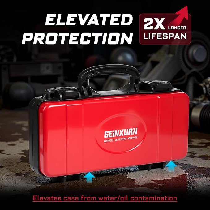 11”Red Tools Box, Portable Steel Heavy-duty Tool Case with Safety Latch and Handle for Tools Storage and Organizers, Home DIY