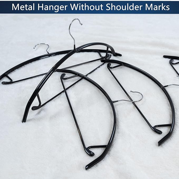 16.5 Inch Black No Shoulder Bumps No Mark Non-Slip Rubber Coated Contour Meta Hanger for Sweater T-Shirt Suit Coat Uniform with Pants Bar Pack of 20