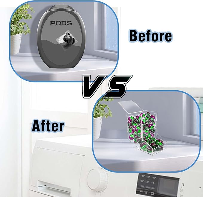 Laundry Pods Container, Acrylic Candy Dispenser with 2 Lid, Dishwasher Pod Holder for Laundry Room, Home, kitchen, Office Used- Stand or Wall Mount