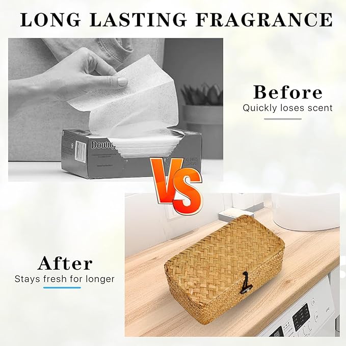 Dryer Sheet Holder, Woven Seagrass Dryer Sheet Container with Lid, Farmhouse Dryer Sheet Box Decor, Dryer Balls Dispenser for Laundry Room Organization and Storage-Natural Color