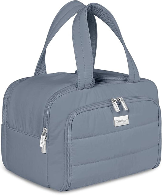 TOPDesign Travel Toiletry Bag for Women, Puffer Large Toiletry Bag, Lightweight Cosmetic Makeup Organizer with Handle for Traveling, Accessories, Essentials, Toiletries (Blue Grey)