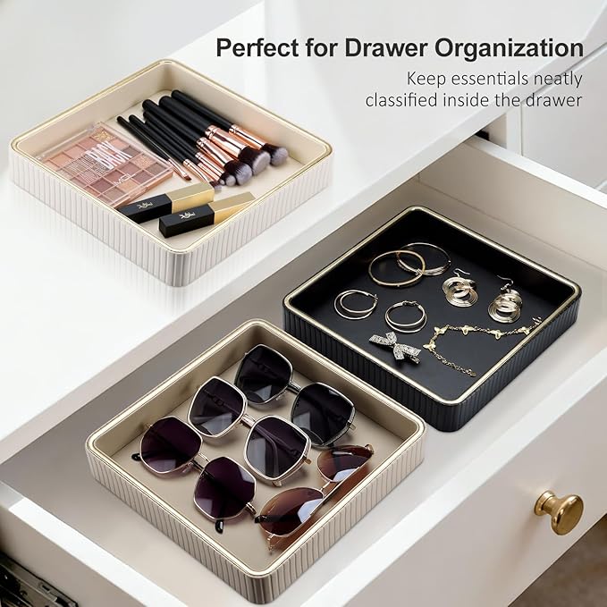 GORESE Leather Valet Tray Nightstand Organizer, Square EDC Trays for Colognes Wallet Sunglasses, Key Dish Catch All Bowl Desk Tray, Gift for Men & Women, Black(9.3'' × 9.3'')