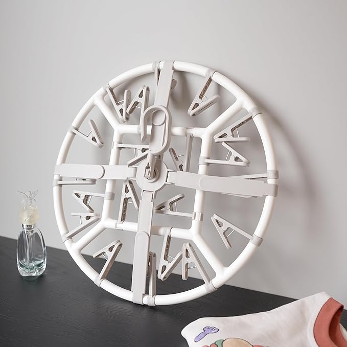 Clothes Drying Racks Foldable Clip Hangers Drip Hanger Plastic with 20 Drying Clips (Light Grey-Circle)