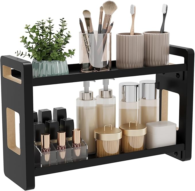 Bathroom Counter Organizer,Bathroom Counter Shelf,Bathroom Organizers,Under Sink Organizer,Cologne Organizer For Men,Cologne Cabinet,Spice Rack Organizer for Cabinet,Gifts(Black 2 Tier)