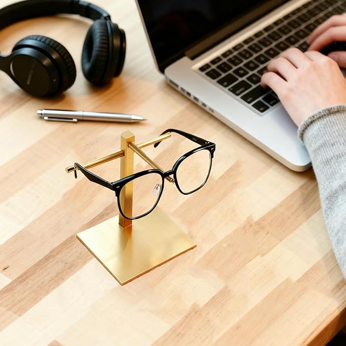 1-Tier Eyeglasses Holder, Titanium Brushed Sunglass Display Stand, Gold Eyeglass Stand, Eyeglass Holder for Nightstand（PATENT PENDING