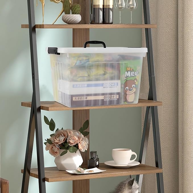 20 L Clear Storage Box with Handle, Plastic Latching Organizing Bin, 4 Pack