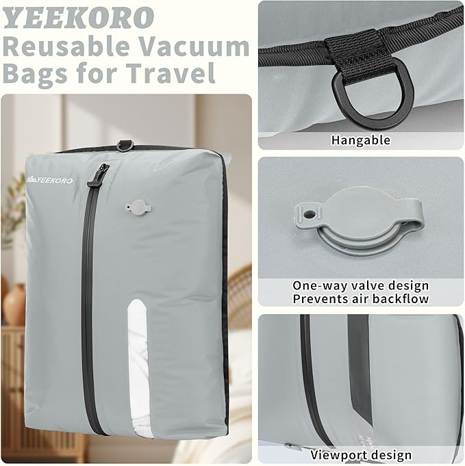 Vacuum Bag for Travel, Professional IPX8 Waterproof Reusable Vacuum Compression Bags for Travel Suitcases, Durable Space Saver Bag(2 Large,No Pump)