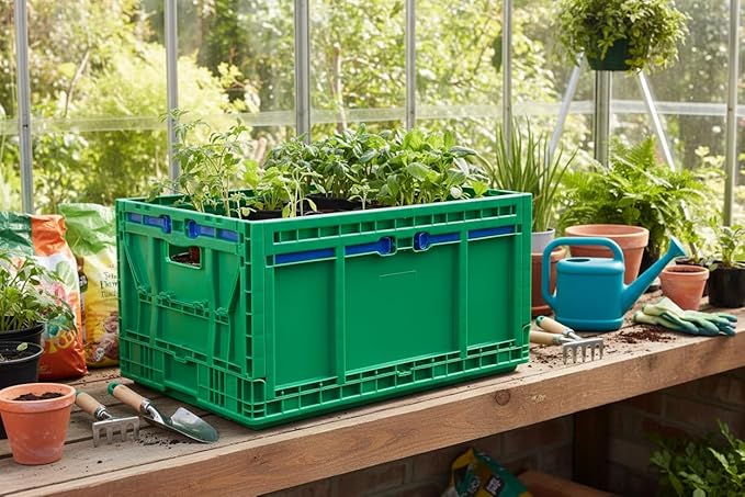 Hudson Exchange 23.62 x 15.75 x 11.81" (15.2 Gallon, 3 Pack) Collapsible Straight Wall Handled Storage Container Tote, Green