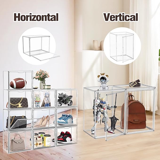XX-Large Clear Handbag Storage Organizer for Closet Acrylic Display Case Clear Purse Organizer 15 x 12 Inch Plastic Storage Box for Boots, Big Tote Bag, Collectibles, Cosmetic, 2 Pack
