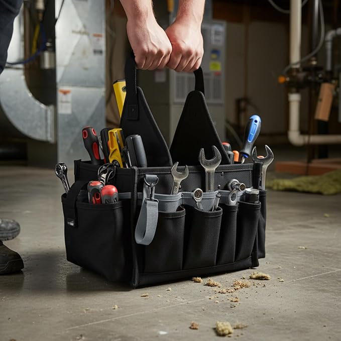 MELOTOUGH Electrical and Maintenance Tool Carrier 24-Pocket Large Electrician Tool Pouch Bag Open Top Tools Tote Bag with ‌Waterproof Base & Dual Carry Handle‌ for Gardeners/Technician