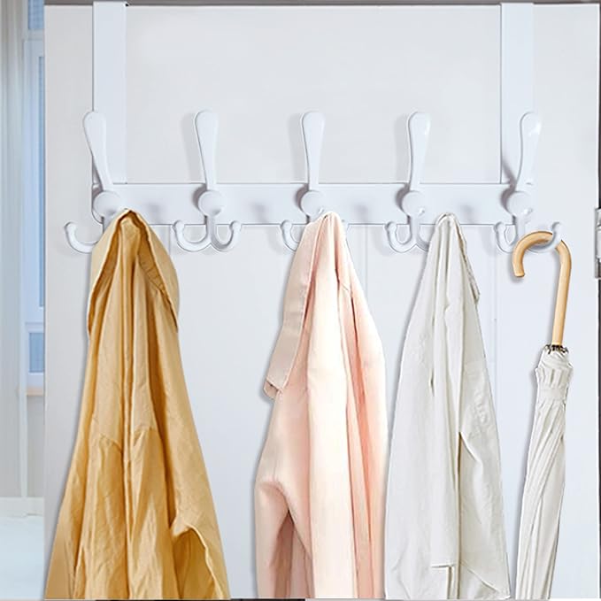 WEBI Over The Door Hook Door Hanger Hook Rack with 5 Tri Hooks for Hanging Coats, Door Towel Rack Towel Hanger Door Coat Hanger Over Door Coat Rack for Bathroom,Behind Back of Door,White,2 Packs