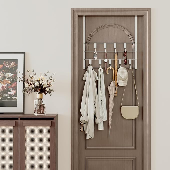 Over The Door Hooks for Hanging, 9 Hooks Over Door Hanger, Coat Rack and Towel Rack for Hanging, Door Towel Hanger and Hooks for Bathroom Organizer