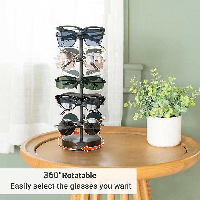 Mkono 360° Rotating Sunglasses Organizer Metal Eyeglass Holder Stand Sunglass Storage Display Eyeglasses Rack for up to 10 Pairs of Eyewear Glasses for Table Dresser Desk Countertop Bedroom, Black