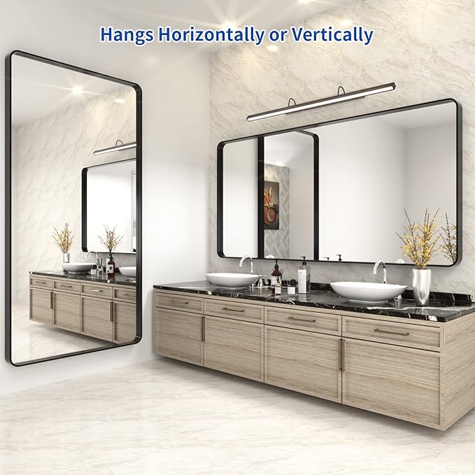 WEER Black Bathroom Mirror 72x36 Inch, Black Metal Framed Mirror for Wall, Large Rounded Rectangle Matte Black Vanity Mirror Farmhouse, Anti-Rust, Tempered Glass, Hangs Horizontally or Vertically