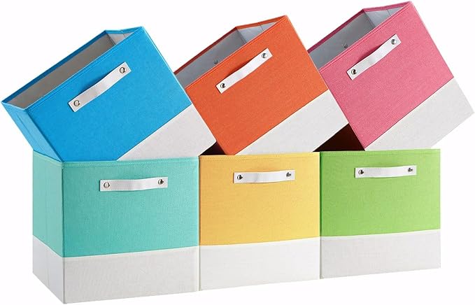 Storage Cube Bins | 7.7 oz/yd² Fabric Cubby Organizer Baskets for Shelf, Bookcase, Closet, Cabinet, Wardrobe | 11x11 Cube Drawer | 6 Pack, Macaron & Cream White, 10.5x10.5x11 Inch